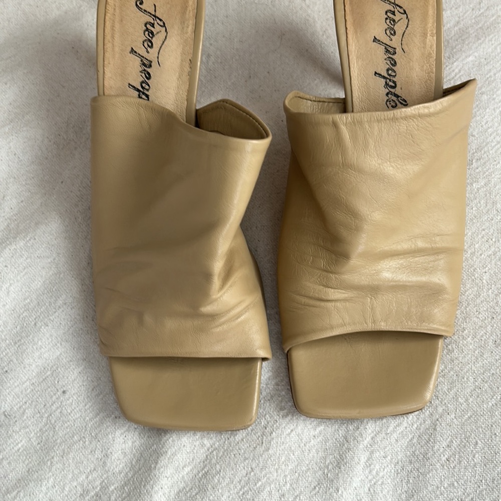 Super Soft Tan Leather Slides With A Small Heel - image 4